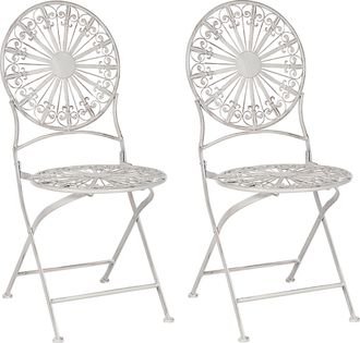 Beliani Conjunto De 2 Sillas De Balc&oacute;n De Metal Blanco Crema Retro Franc&eacute;s Exterior Scafa