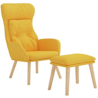 vidaXL Sill&oacute;n De Relax Con Taburete Tela Amarillo Mostaza Vidaxl