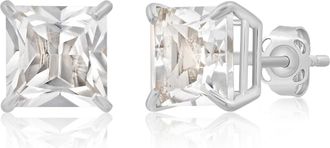 MAX + STONE 14k Yellow or White Gold 7mm Princess Cut Gemstone Square Stud Earrings