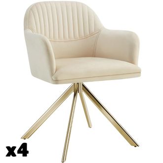 TecTake 4 sillas de comedor giratoria 360&ordm; terciopelo, 56x59x81 cm crema/oro
