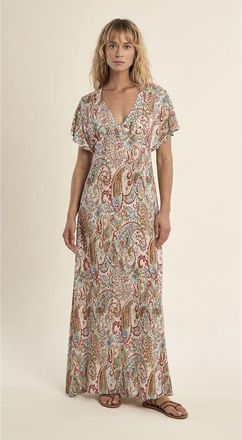 Molly Bracken Bedrukte lange jurk met korte mouwen