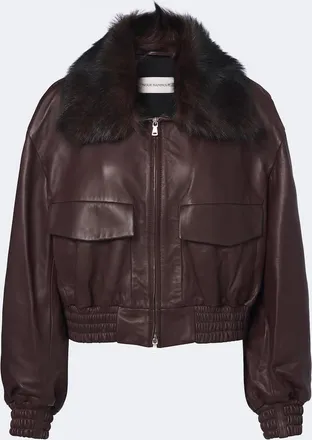 Nour Hammour Shearling-trimmed leather blouson jacket