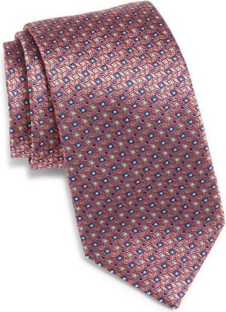 Canali Neat Silk Tie in Orange at Nordstrom