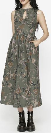 Disturbia Poison Eden Print Cut Out Midi Dress in Green at Nordstrom, Size 10