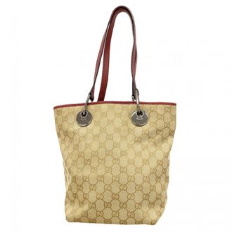 Gucci Beige Bordeaux Canvas Tote Bag (Pre-Owned)