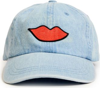 Clare Vivier Denim Baseball Cap in Light Denim W Lips Patch at Nordstrom