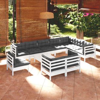 vidaXL Muebles De Jard&iacute;n 11 Pzas Y Cojines Blanco Madera Maciza Pino Vidaxl
