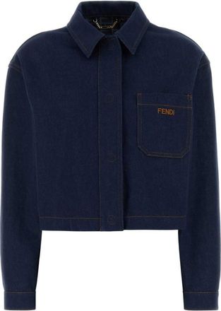 Fendi Blue Embroidered Logo Denim Jacket