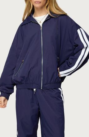 Edikted Kieran Stripe Nylon Track Jacket in Navy at Nordstrom, Size X-Large
