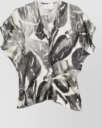 Alysi printed silk v-neck short-sleeve blouse