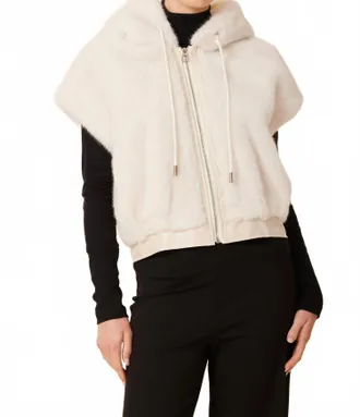 Dolce Cabo Faux Fur Vegan Leather Trim Hoody Vest In Cream