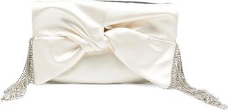 Anya Hindmarch Tassen, Dames, Wit, ONE Size, Satijn, Crystal Fringes Bow Clutch