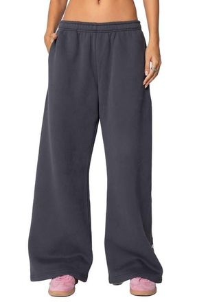 Edikted Bonney Bow Wide Leg Sweatpants in Dark-Gray at Nordstrom, Size X-Small