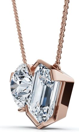 Pompeii3 2Ct Toi Et Moi Round & Emerald Diamond Pendant 14k Gold 18 Necklace Lab Grown