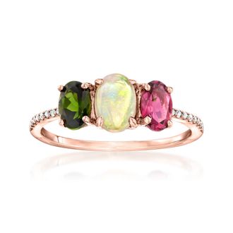 Ross-Simons Opal,. Green and. Pink Tourmaline Ring With Diamonds in 10kt Rose Gold