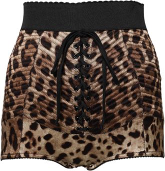 Dolce & Gabbana Womens Laceup Animal Print Shorts - Tan - Size EU 40 (Womens)