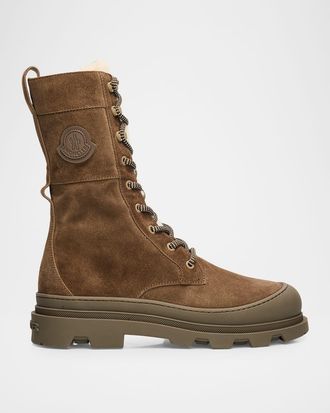 Moncler Vera High Suede and Shearling Lace-Up Boots