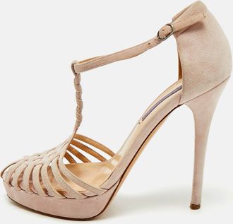 Ralph Lauren Light Purple Suede T Strap Platform Sandals