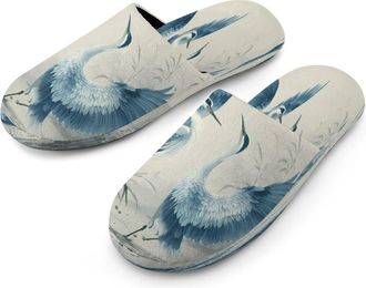 Generic JapaneseTraditional Painting of Herons Dancing Mens Cozy Memory Foam Slippers Warm Cotton House Shoes Comfy Slipper for Indoor Outdoor