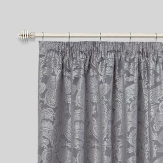 TJ Hughes Metal Sliced - Extendable Curtain Pole with rings and pair of end finials in Brushed Silver - TJ Hughes