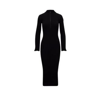 Moncler Midi Dresses, female, Black, Size: M Black Wool Midi Dress