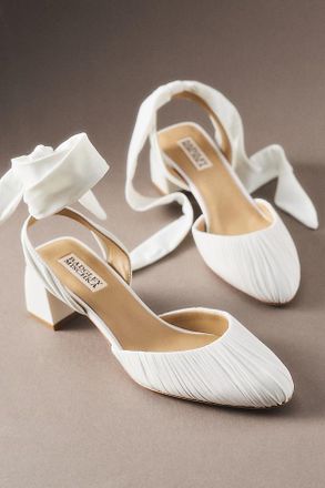 Badgley Mischka Ofelia Ruched Ankle-Wrap Block Heels