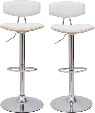 Miliboo Set De 2 Taburetes De Cocina De Dise&ntilde;o Regulable Blanco Y Madera Clara Vasco