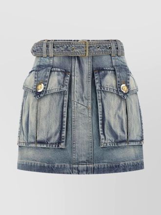 Balmain denim high-rise cargo mini skirt