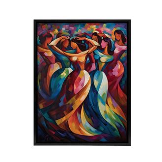 Artery8 Latino Merengue Dancers Colourful Framed Canvas Wall Art Print | Size: W24 x H32
