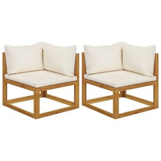 Berkfield Home Sectional Corner Sofas 2 pcs with Cushions Solid Wood Acacia in Beige