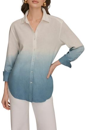 DKNY Dip Dye Linen Blend Woven Shirt in Washed Indigo Dye at Nordstrom, Size X-Large