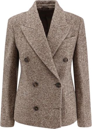 Brunello Cucinelli Brown Double-Breasted Wool Coat