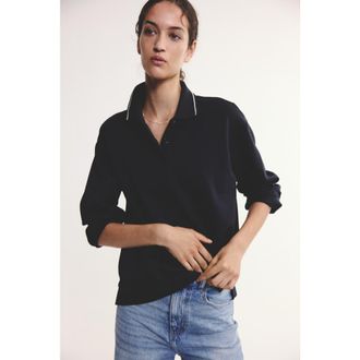 H&M Cotton-blend Polo Shirt in Dark Blue at Nordstrom, Size X-Large