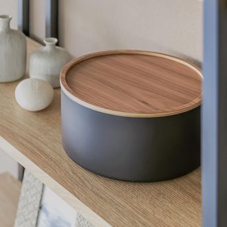Yamazaki Tableware Caja De Almacenamiento Yamazaki Rin Apilable Tapa Madera