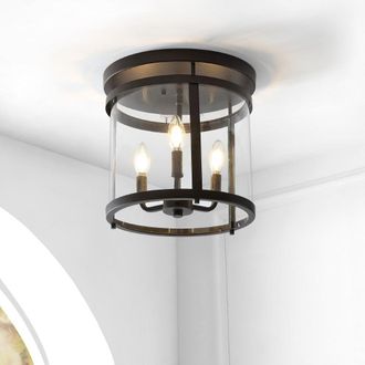Jonathan Y Designs Ciel Simple Farmhouse 12.5 3-Light Metal/Glass Rustic Vintage LED Flush Mount