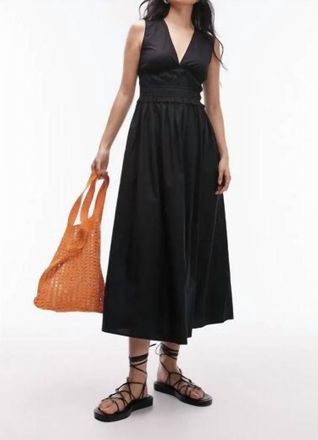 Topshop Flowy V Neck Poplin Midi Dress In Black