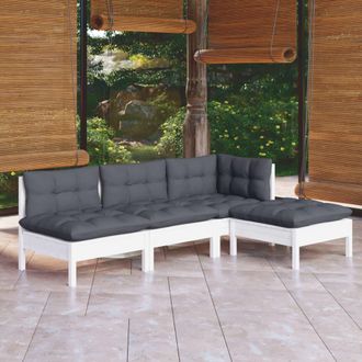 vidaXL Vidaxl - Muebles De Jard&iacute;n 4 Pzas Con Cojines Blanco Madera De Pino