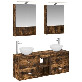 vidaXL Juego De Muebles De Ba&ntilde;o 5 Pcs Roble Ahumado 50 X 14,5 X 70 Cm Vidaxl