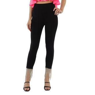 Burberry Ladies Black Crystal Fringe Detail Stretch Jersey Leggings, Size Medium