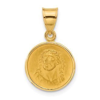 Diamond2Deal 14k Yellow Gold Polished and Satin Solid Face of Jesus Medal