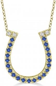 Allurez Sapphire & Diamond Horseshoe Pendant Necklace 14k Yellow Gold (0.25ct)