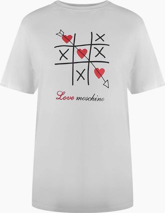 Love Moschino Womens Love Moschino Tic-Tac-Toe Logo White T-Shirt - Size: 18/16