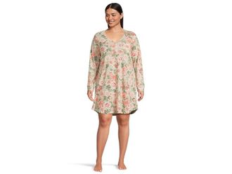 Karen Neuburger Plus Vintage Dreams Long Sleeve Nightgown With Picot Trim Womens Clothing Forest Rose : 3X (24W-26W), Cotton/Polyester