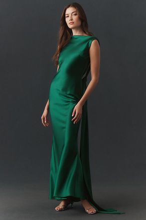 Sau Lee Cali Sleeveless High-Neck Crepe Maxi Dress