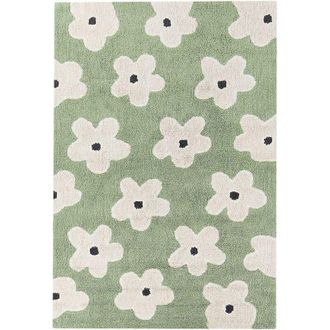 Beliani Beliani - Area Rug Cotton 140 x 200 cm Kids Decorative Flowers Pattern Green Mokhva