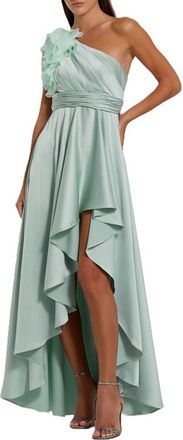 Mac Duggal Ruffled One Shoulder Cut Out Hi-Lo Gown in Sage at Nordstrom, Size 14