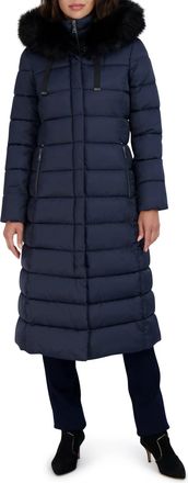 Elie Tahari Womens Phoebe Oversized Faux Fur Trim Maxi Coat