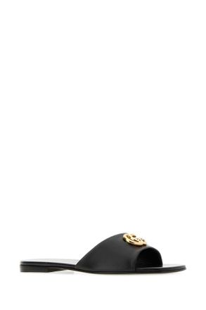 Gucci Womens Black Nappa Leather Slippers Nero Flat Shoes