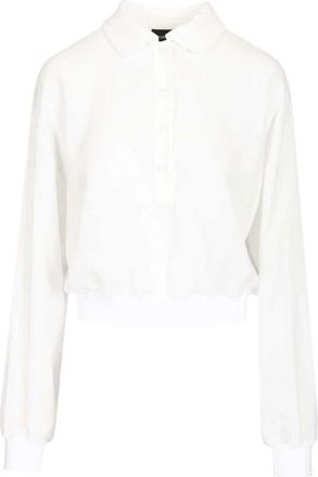 Emporio Armani Rib-detail Loose-fit Blouse - Dames - Overhemden - Wit - M - Katoen - Overhemden