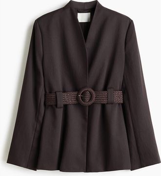 H&M Belted Lapelless Blazer in Dark Brown at Nordstrom, Size X-Small